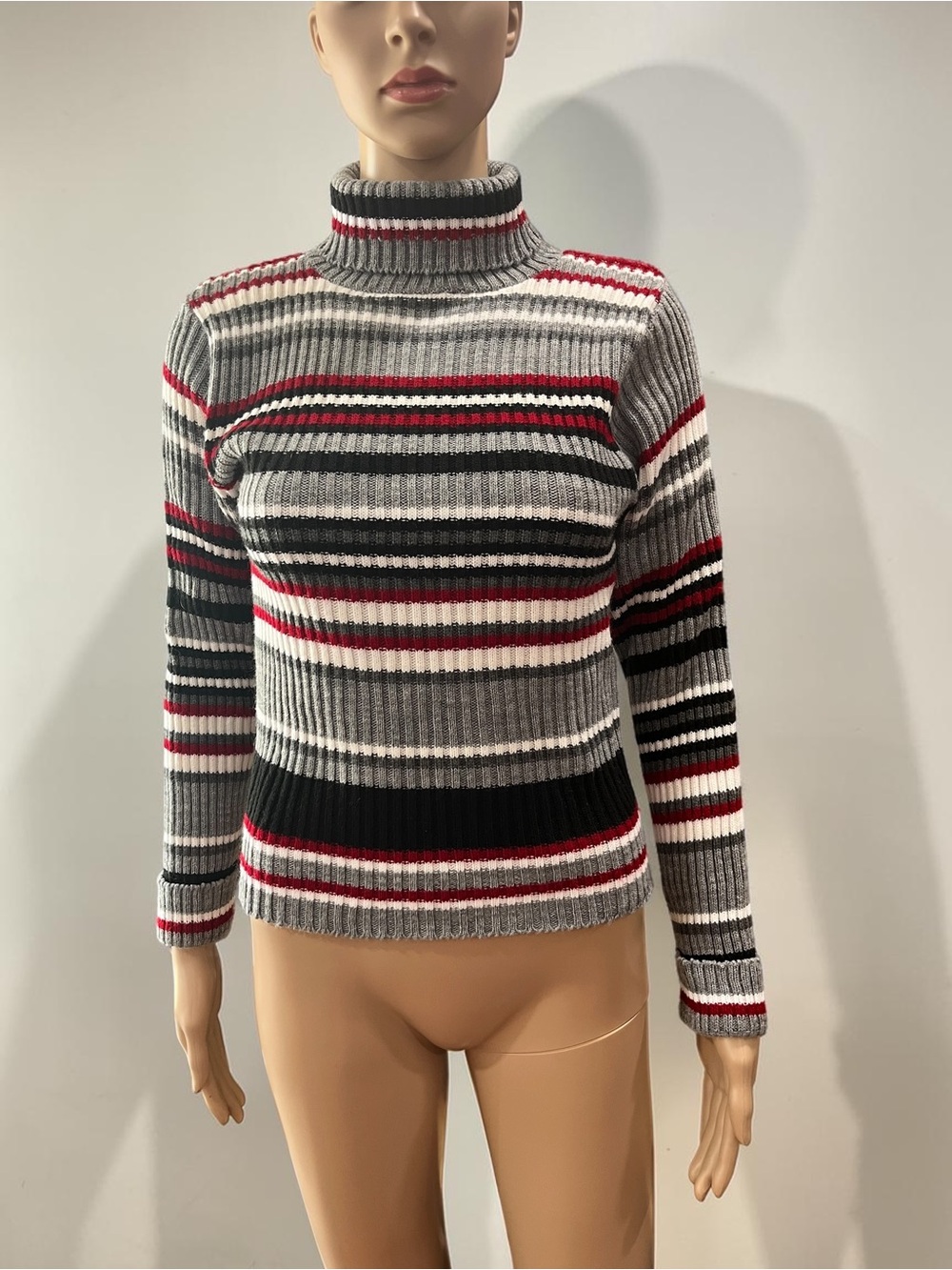 Vintage 90s Essex Rd. Striped Ribbed Turtleneck Sweater Made In USA Medium